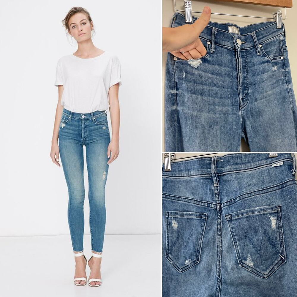 MOTHER Denim The Stunner Ankle Fray High‎ Rise Button Fly Light Wash Jeans 24